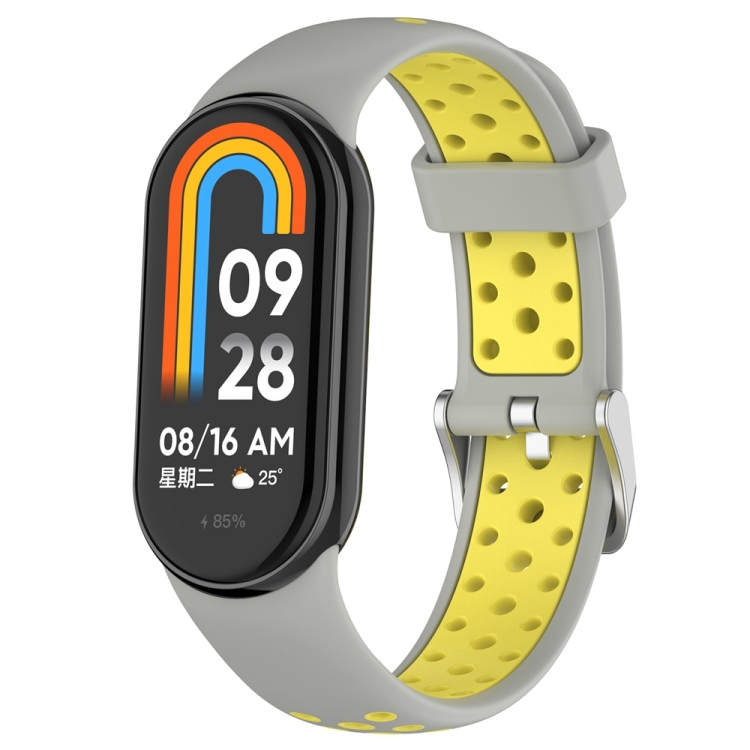 

For Xiaomi Mi Band 8 Two-color Steel Plug Silicone Watch Band(Grey Yellow)