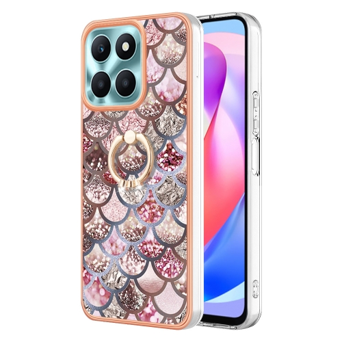 

For Honor X6a Electroplating IMD TPU Phone Case with Ring(Pink Scales)
