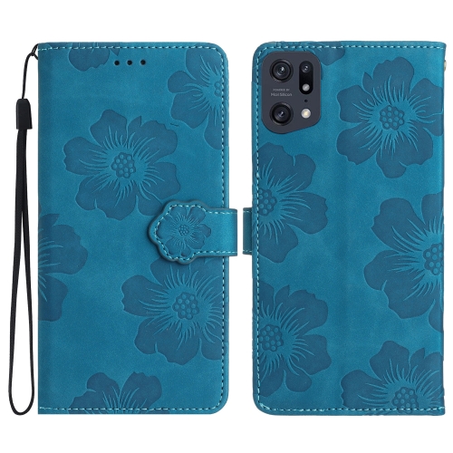 

For OPPO Find X5 Flower Embossing Pattern Leather Phone Case(Blue)