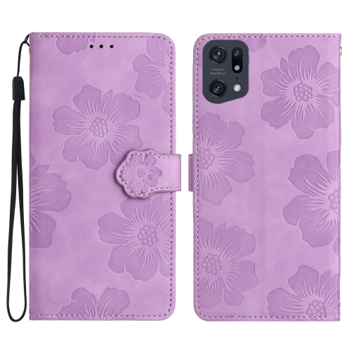 

For OPPO Find X5 Pro Flower Embossing Pattern Leather Phone Case(Purple)