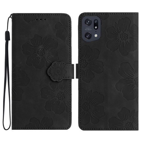 

For OPPO Find X5 Pro Flower Embossing Pattern Leather Phone Case(Black)