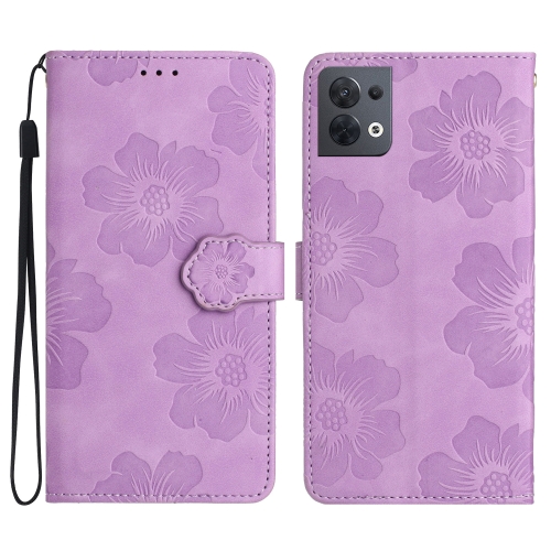 

For OPPO Reno8 5G Flower Embossing Pattern Leather Phone Case(Purple)