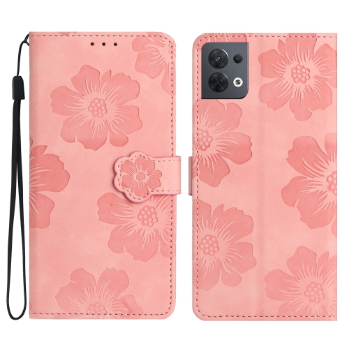 

For OPPO Reno8 5G Flower Embossing Pattern Leather Phone Case(Pink)