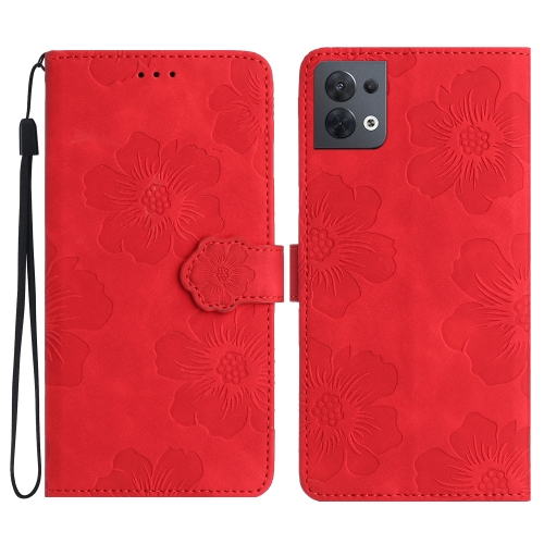 

For OPPO Reno8 5G Flower Embossing Pattern Leather Phone Case(Red)