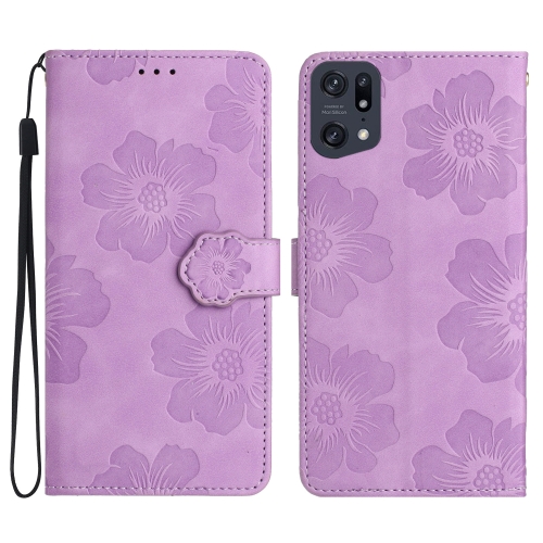 

For OPPO Reno8 Pro 5G Flower Embossing Pattern Leather Phone Case(Purple)