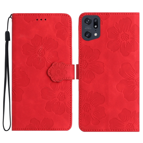 

For OPPO Reno8 Pro 5G Flower Embossing Pattern Leather Phone Case(Red)