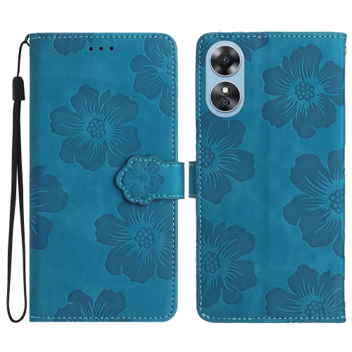 

For OPPO A17 Flower Embossing Pattern Leather Phone Case(Blue)