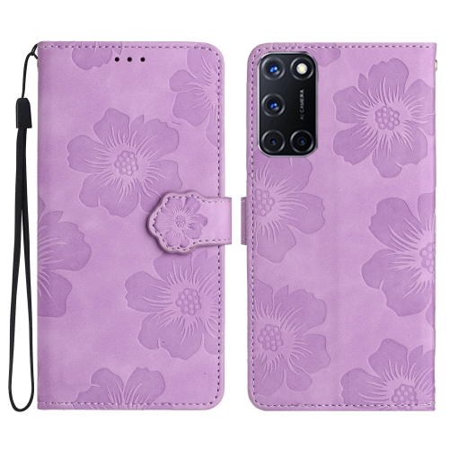 

For OPPO A52 / A72 / A92 Flower Embossing Pattern Leather Phone Case(Purple)