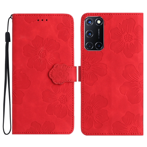 

For OPPO A52 / A72 / A92 Flower Embossing Pattern Leather Phone Case(Red)