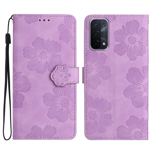 

For OPPO A74 / A54 / A93 5G Flower Embossing Pattern Leather Phone Case(Purple)