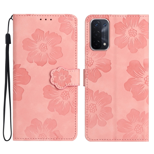 

For OPPO A74 / A54 / A93 5G Flower Embossing Pattern Leather Phone Case(Pink)