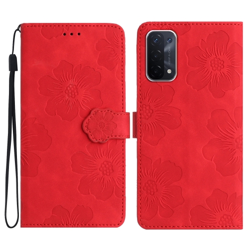 

For OPPO A74 / A54 / A93 5G Flower Embossing Pattern Leather Phone Case(Red)