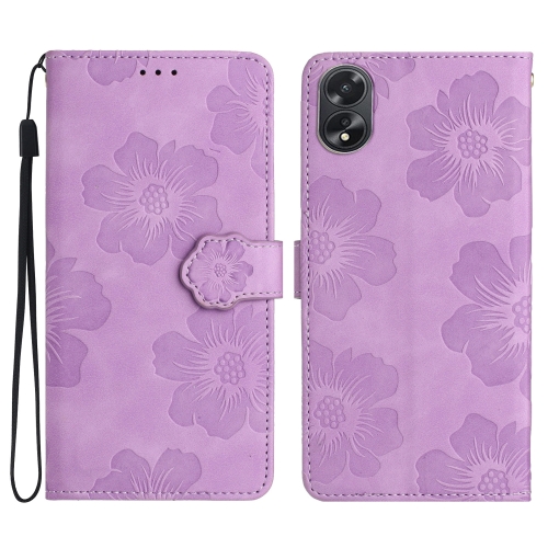 

For OPPO A38 Flower Embossing Pattern Leather Phone Case(Purple)