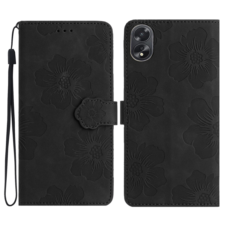 

For OPPO A38 Flower Embossing Pattern Leather Phone Case(Black)