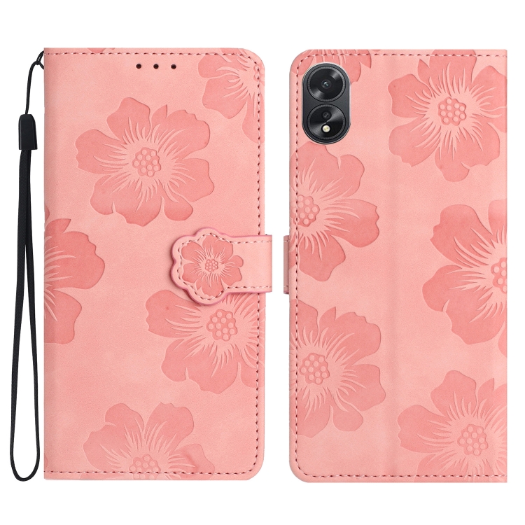

For OPPO A58 Flower Embossing Pattern Leather Phone Case(Pink)