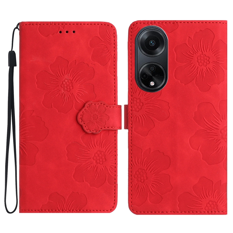 

For OPPO A98 5G Flower Embossing Pattern Leather Phone Case(Red)