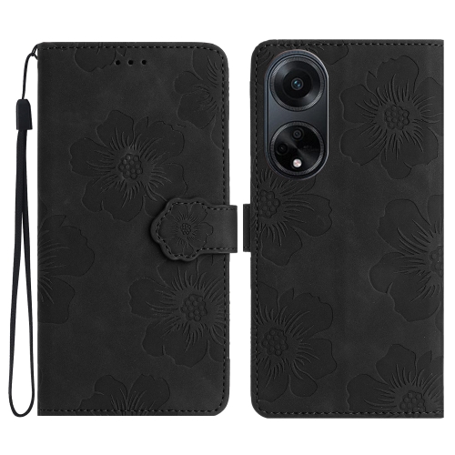 

For OPPO A98 5G Flower Embossing Pattern Leather Phone Case(Black)