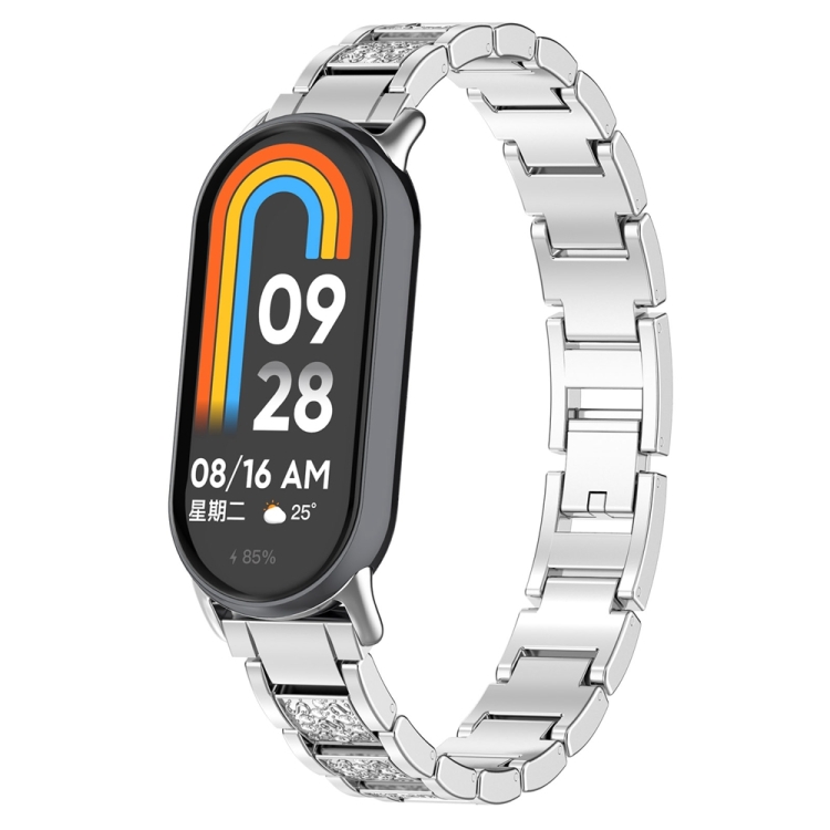 

For Xiaomi Mi Band 8 Three-beads Full Diamond Metal Watch Band(Silver)
