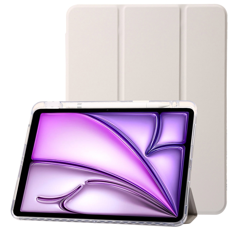 

For iPad Air 13 2024 Clear Acrylic 3-Fold Leather Tablet Case(Grey)