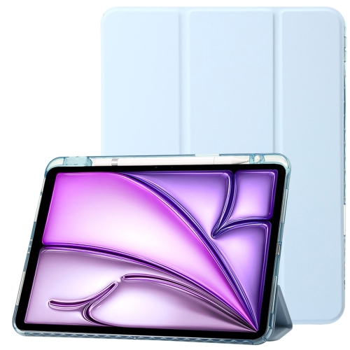 

For iPad Air 13 2024 Clear Acrylic 3-Fold Leather Tablet Case(Ice Blue)