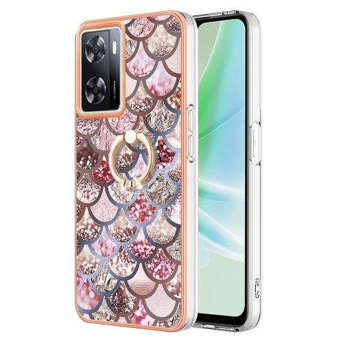 

For OPPO A57 4G/A77 5G Taiwan/K10 5G Global Electroplating IMD TPU Phone Case with Ring(Pink Scales)