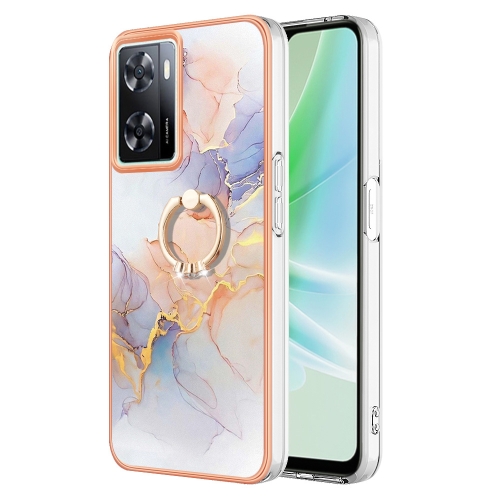 

For OPPO A57 4G/A77 5G Taiwan/K10 5G Global Electroplating IMD TPU Phone Case with Ring(White Marble)