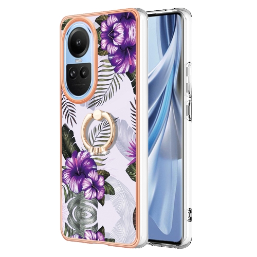 

For OPPO Reno10 5G Global Electroplating IMD TPU Phone Case with Ring(Purple Flower)
