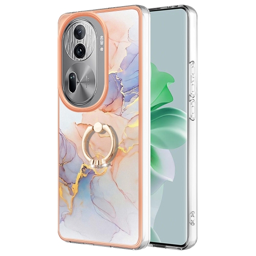 

For OPPO Reno11 Pro 5G Global Electroplating IMD TPU Phone Case with Ring(White Marble)