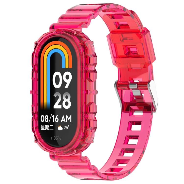 

For Xiaomi Mi Band 8 Integrated Transparent Silicone Watch Band(Rose Red)