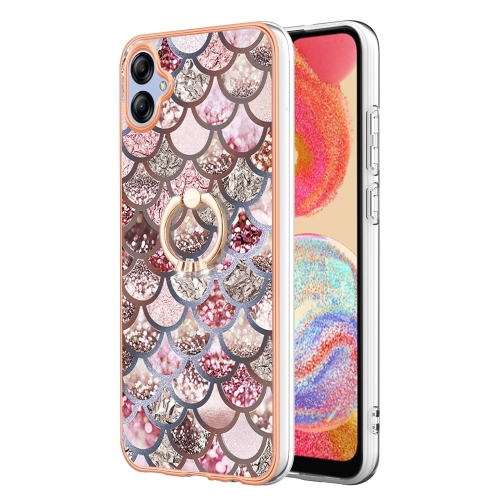 

For Samsung Galaxy A04e Electroplating IMD TPU Phone Case with Ring(Pink Scales)