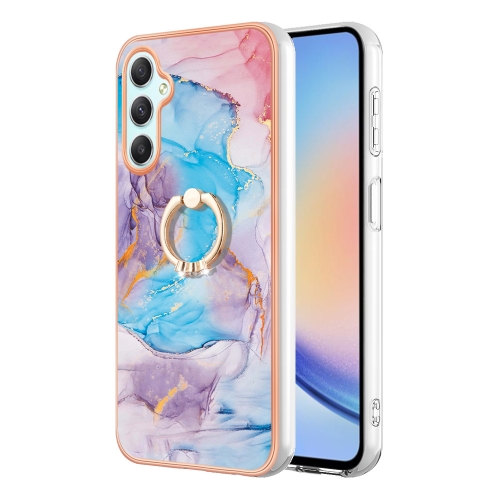 

For Samsung Galaxy A24 4G Electroplating IMD TPU Phone Case with Ring(Blue Marble)