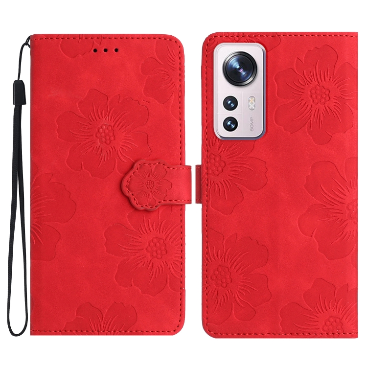 

For Xiaomi 12 Lite Flower Embossing Pattern Leather Phone Case(Red)