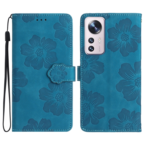 

For Xiaomi 12 Pro Flower Embossing Pattern Leather Phone Case(Blue)