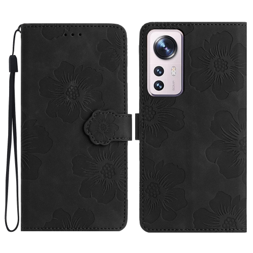 

For Xiaomi 12 Pro Flower Embossing Pattern Leather Phone Case(Black)