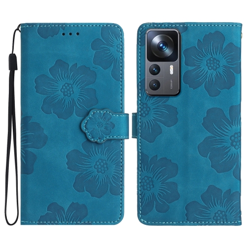 

For Xiaomi 12T / 12T Pro Flower Embossing Pattern Leather Phone Case(Blue)