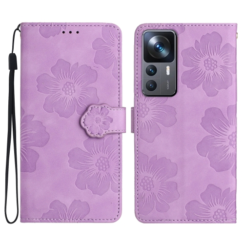 

For Xiaomi 12T / 12T Pro Flower Embossing Pattern Leather Phone Case(Purple)