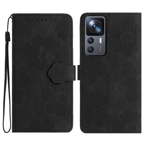 

For Xiaomi 12T / 12T Pro Flower Embossing Pattern Leather Phone Case(Black)