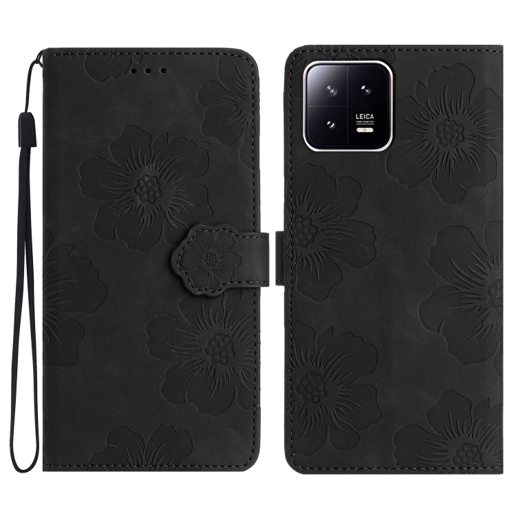 

For Xiaomi 13 Flower Embossing Pattern Leather Phone Case(Black)