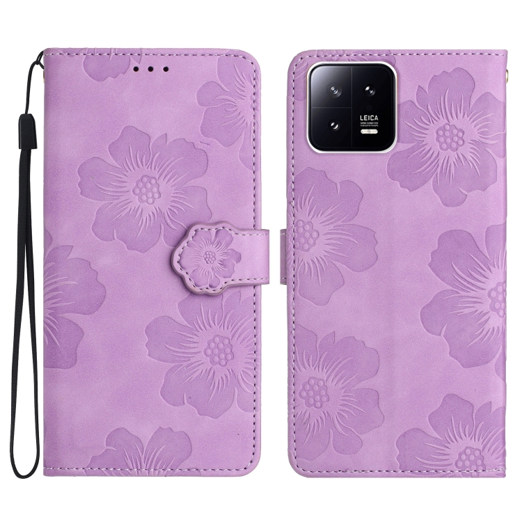 

For Xiaomi 13 Pro Flower Embossing Pattern Leather Phone Case(Purple)