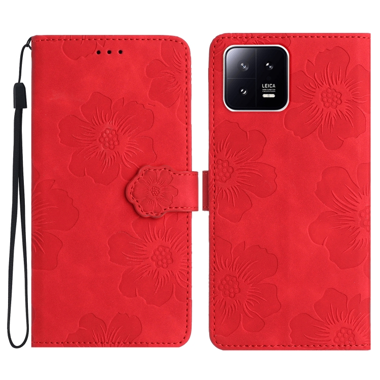 

For Xiaomi 13 Pro Flower Embossing Pattern Leather Phone Case(Red)