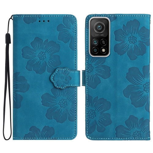 

For Xiaomi Mi 10T 5G / 10T Pro 5G Flower Embossing Pattern Leather Phone Case(Blue)