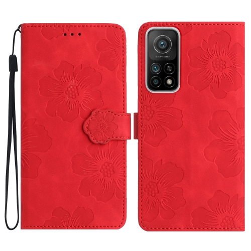 

For Xiaomi Mi 10T 5G / 10T Pro 5G Flower Embossing Pattern Leather Phone Case(Red)