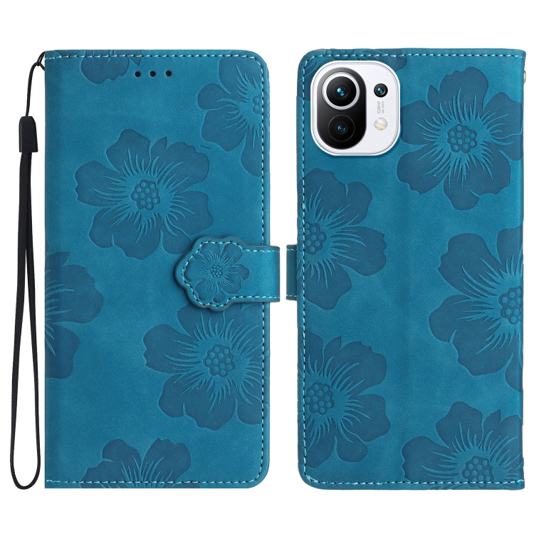 

For Xiaomi Mi 11 Lite Flower Embossing Pattern Leather Phone Case(Blue)