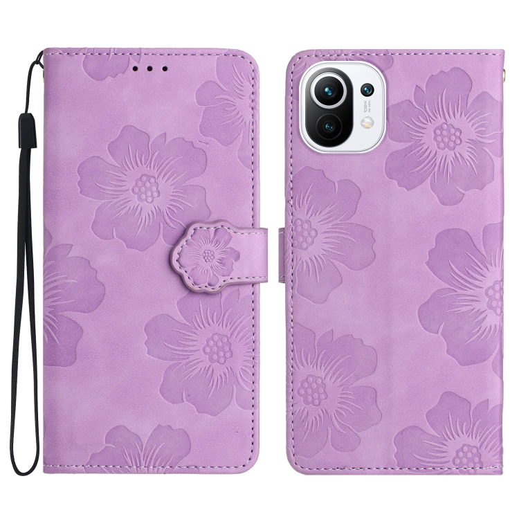

For Xiaomi Mi 11 Lite Flower Embossing Pattern Leather Phone Case(Purple)