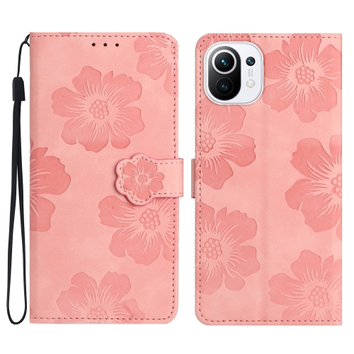 

For Xiaomi Mi 11 Lite Flower Embossing Pattern Leather Phone Case(Pink)