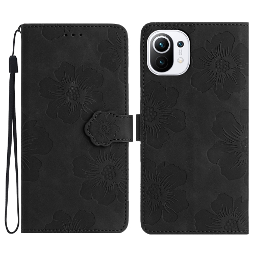 

For Xiaomi Mi 11 Lite Flower Embossing Pattern Leather Phone Case(Black)