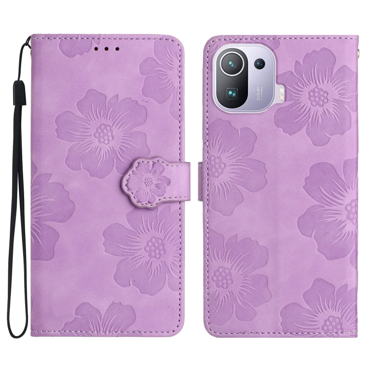

For Xiaomi Mi 11 Pro Flower Embossing Pattern Leather Phone Case(Purple)