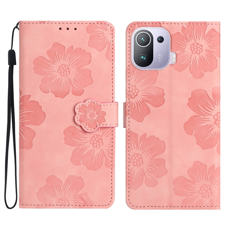 

For Xiaomi Mi 11 Pro Flower Embossing Pattern Leather Phone Case(Pink)