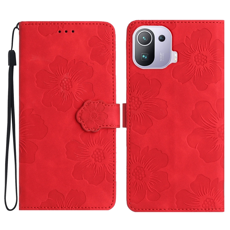 

For Xiaomi Mi 11 Pro Flower Embossing Pattern Leather Phone Case(Red)