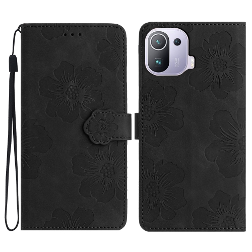 

For Xiaomi Mi 11 Pro Flower Embossing Pattern Leather Phone Case(Black)